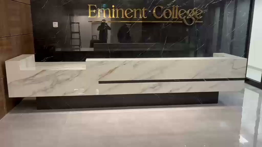 Video tour of the Eminent College porcelain reception desk and lobby