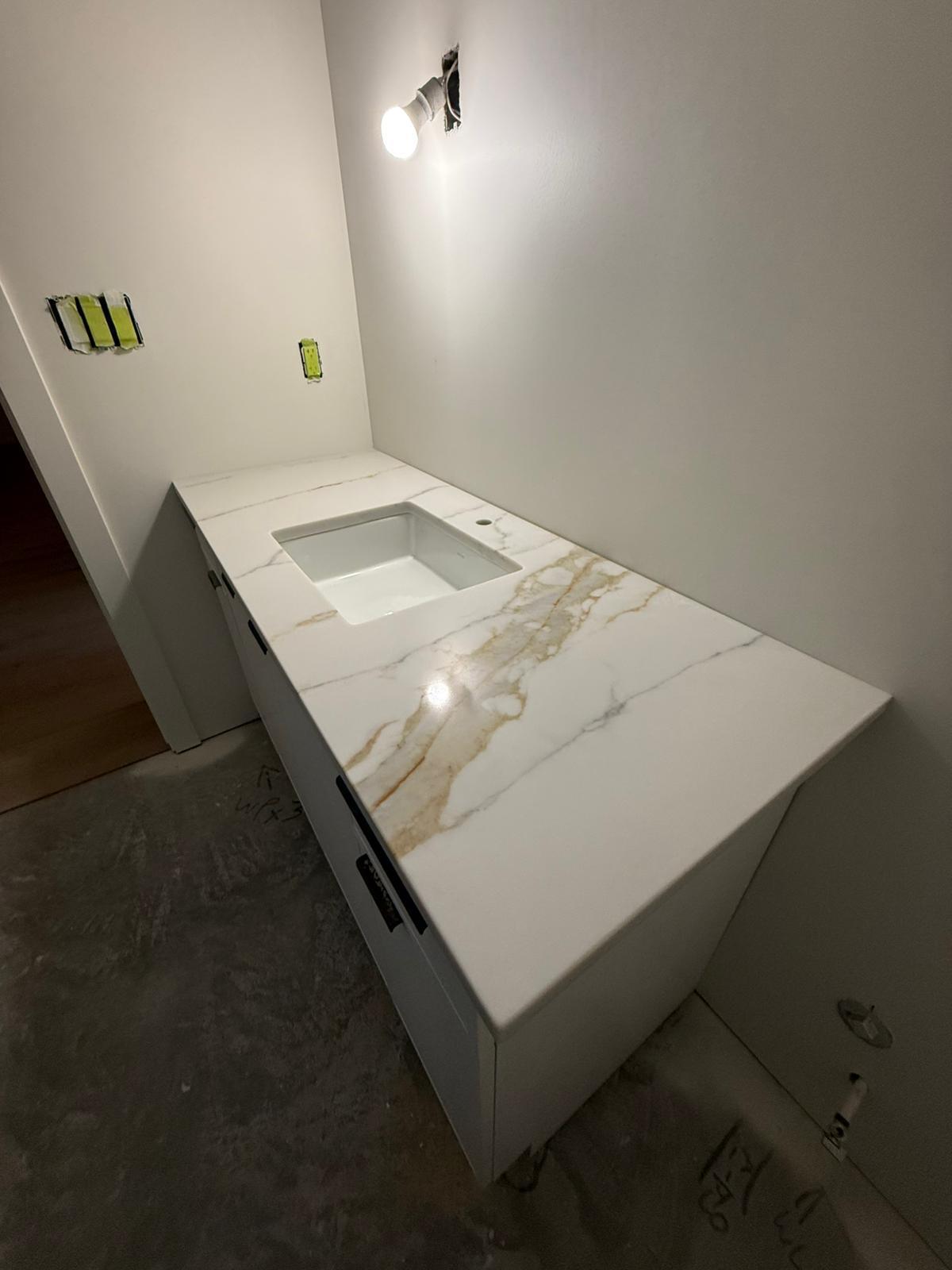 Bathroom with a single stone vanity